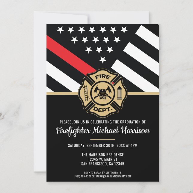 Firefighter Graduation Fire Department Fireman Invitation (Front)