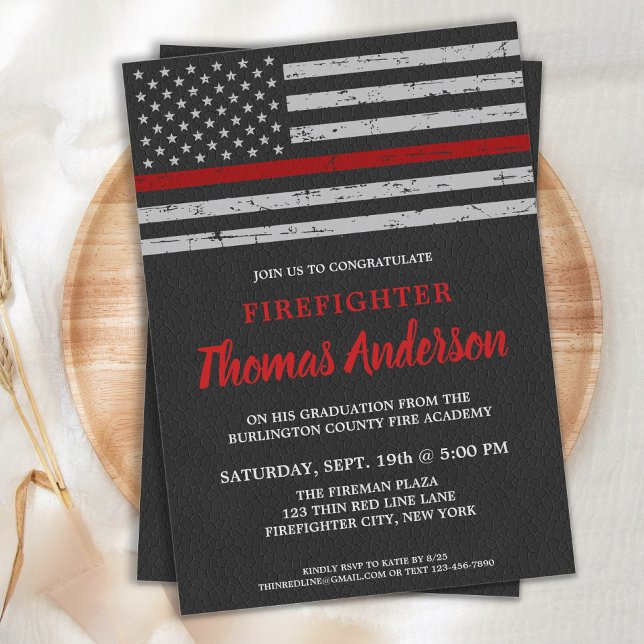 Firefighter Graduation Fireman Flag Thin Red Line Invitation (Creator Uploaded)