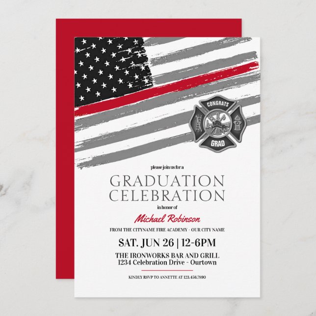 Firefighter Graduation Party Invitations (Front/Back)