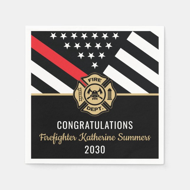  Firefighter Graduation Party Thin Red Line Flag Napkin (Front)