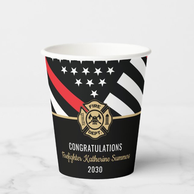  Firefighter Graduation Party Thin Red Line Flag Paper Cups (Front)
