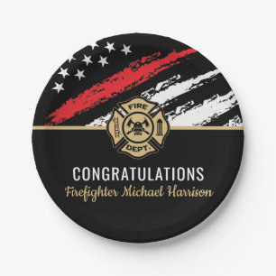 Firefighter Graduation Party Thin Red Line Paper Plate