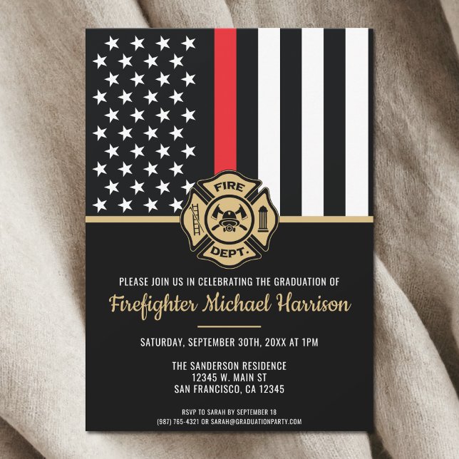 Firefighter Graduation Red Flag Fireman Invitation (Firefighter Graduation Red Flag Fireman Invitation)