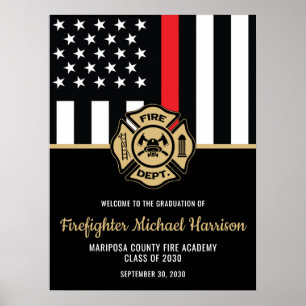 Firefighter Graduation Red Flag Fireman Welcome Poster