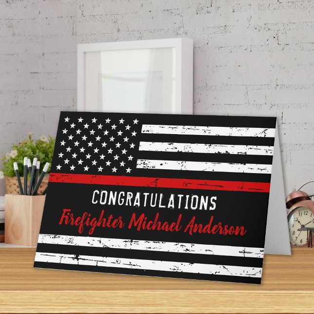 Firefighter Graduation Red Line Congratulations Card (Creator Uploaded)