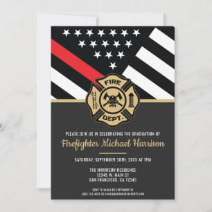 Firefighter Graduation Red Line Flag Fireman Invitation