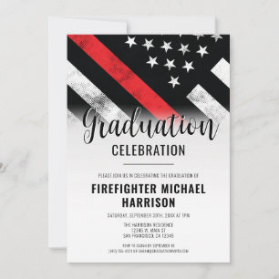 Firefighter Graduation Red Line Flag Fireman Invitation