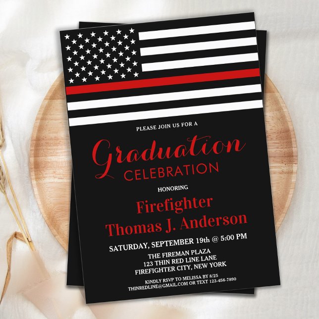 Firefighter Graduation Thin Red Line Fireman  Invitation (Creator Uploaded)