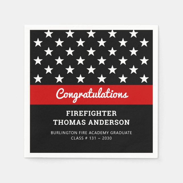 Firefighter Graduation Thin Red Line Party Napkin (Front)