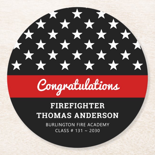 Firefighter Graduation Thin Red Line Party Round Paper Coaster (Front)