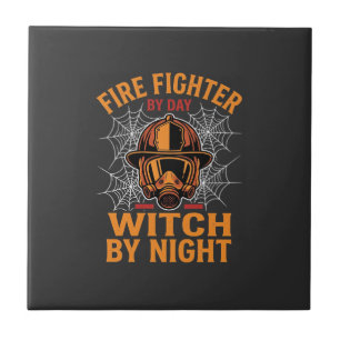 Firefighter Halloween Witch Night Design Ceramic Tile