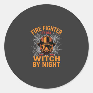 Firefighter Halloween Witch Night Design Classic Round Sticker