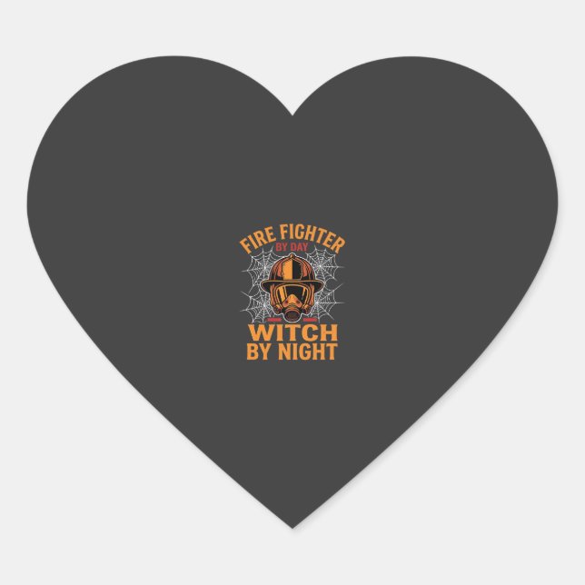 Firefighter Halloween Witch Night Design Heart Sticker (Front)