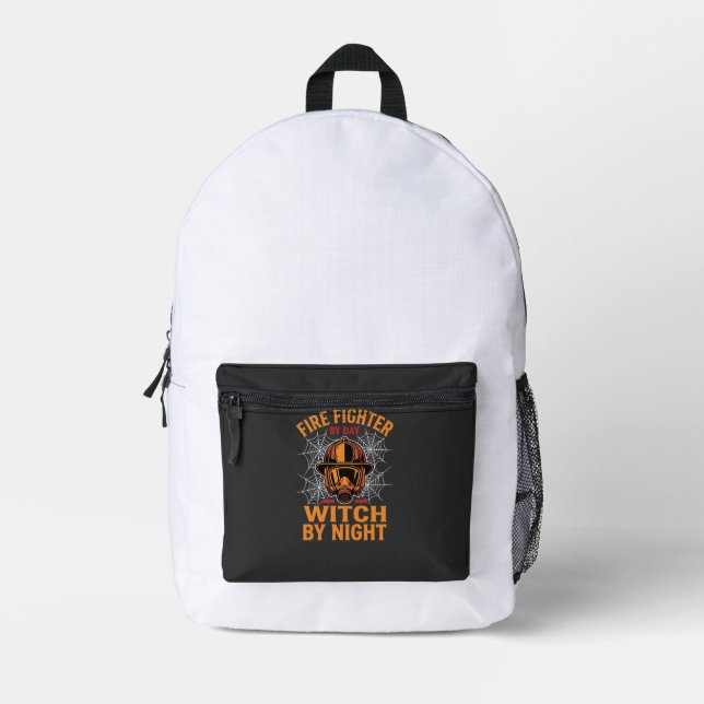 Firefighter Halloween Witch Night Design Printed Backpack (Front)