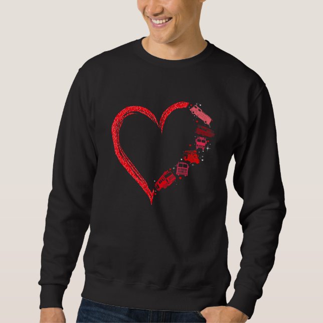 Firefighter Heart Matching Fire Trucks Design Vale Sweatshirt (Front)