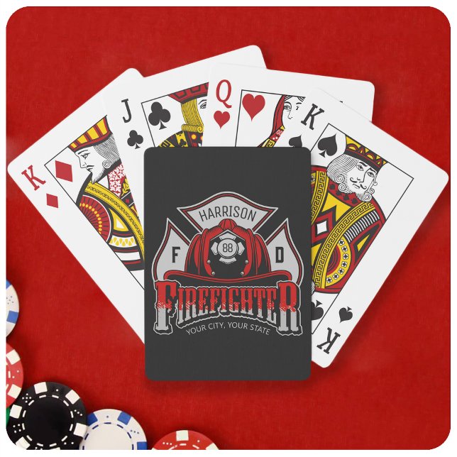 Firefighter Helmet ADD NAME Fire Department Rescue Playing Cards (Creator Uploaded)