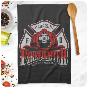 Firefighter Helmet ADD NAME Fire Department Rescue Tea Towel