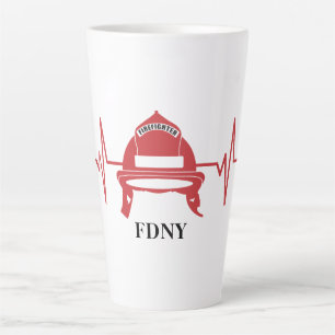 Firefighter Helmet Heartbeat Personalised  Latte Mug
