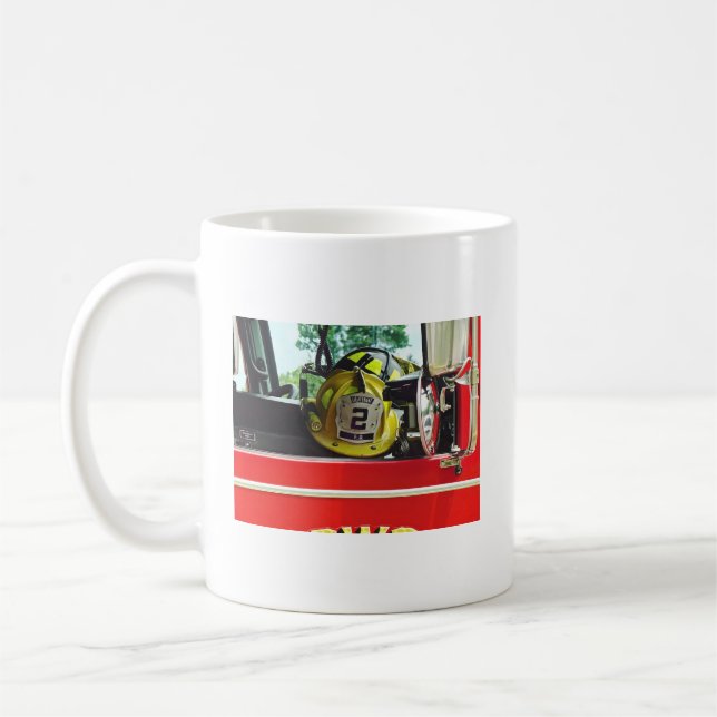 Firefighter Helmets Inside Fire Truck Coffee Mug (Left)