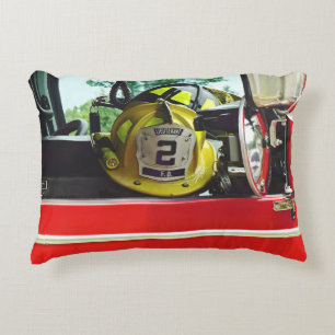 Firefighter Helmets Inside Fire Truck Decorative Cushion