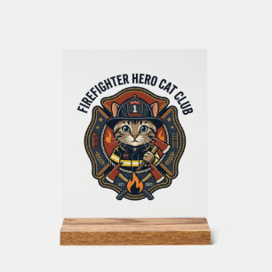 Firefighter Hero Cat Cat Graphic Tee Art - Firefig Acrylic Sign