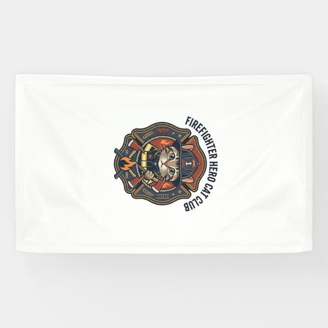 Firefighter Hero Cat Cat Graphic Tee Art - Firefig Banner (Horizontal)