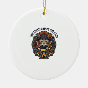 Firefighter Hero Cat Cat Graphic Tee Art - Firefig Ceramic Ornament