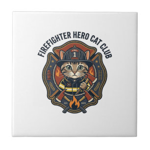 Firefighter Hero Cat Cat Graphic Tee Art - Firefig Ceramic Tile