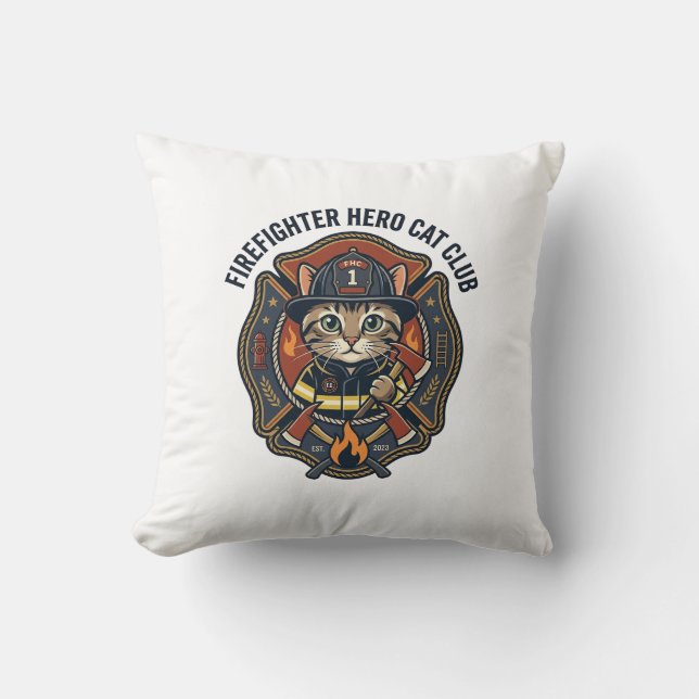 Firefighter Hero Cat Cat Graphic Tee Art - Firefig Cushion (Front)