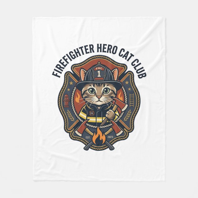 Firefighter Hero Cat Cat Graphic Tee Art - Firefig Fleece Blanket (Front)