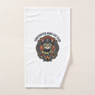Firefighter Hero Cat Cat Graphic Tee Art - Firefig Hand Towel