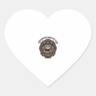 Firefighter Hero Cat Cat Graphic Tee Art - Firefig Heart Sticker