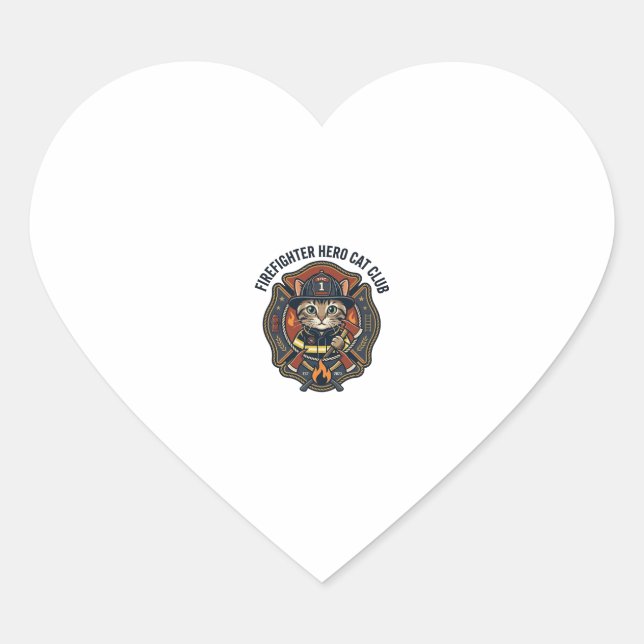 Firefighter Hero Cat Cat Graphic Tee Art - Firefig Heart Sticker (Front)