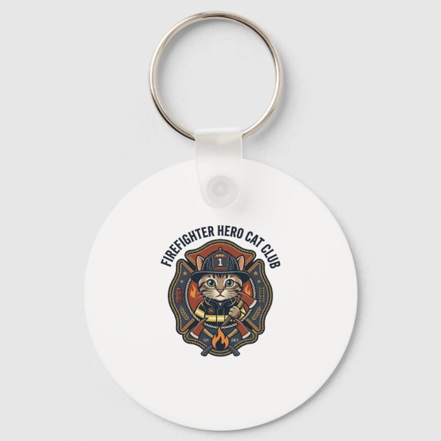Firefighter Hero Cat Cat Graphic Tee Art - Firefig Key Ring (Front)