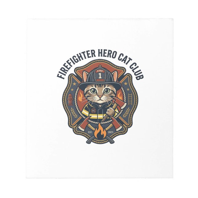 Firefighter Hero Cat Cat Graphic Tee Art - Firefig Notepad (Front)