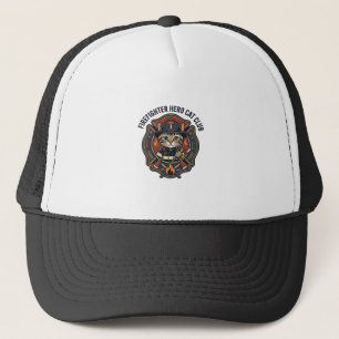 Firefighter Hero Cat Cat Graphic Tee Art - Firefig Trucker Hat