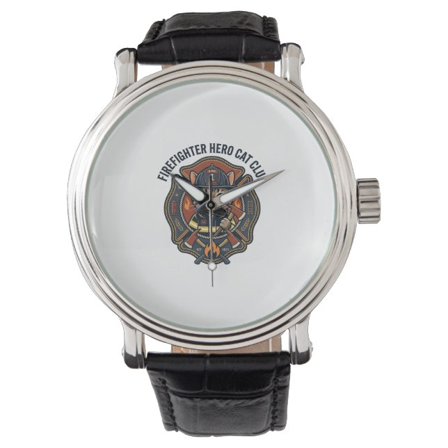 Firefighter Hero Cat Cat Graphic Tee Art - Firefig Watch (Front)