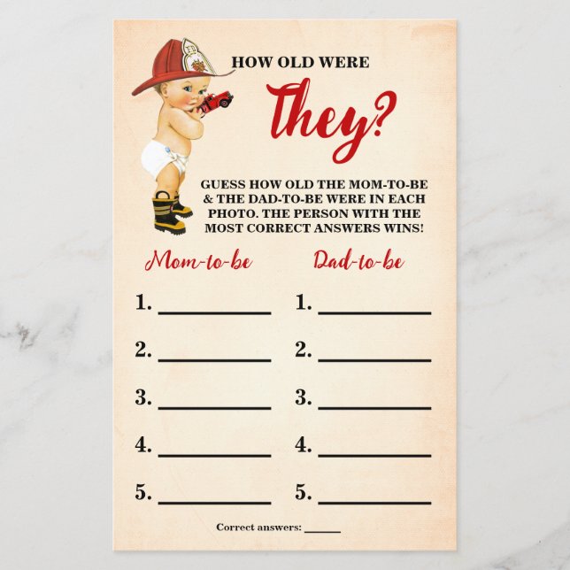 Firefighter How old were They Shower Game Card (Front)