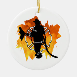 Firefighter IN Flames Ceramic Tree Decoration