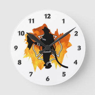 Firefighter In Flames Round Clock
