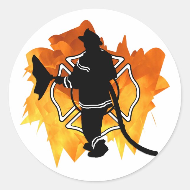 Firefighter in Flames Sticker (Front)