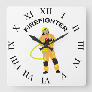 firefighter in sandy-colored wear qua square wall clock