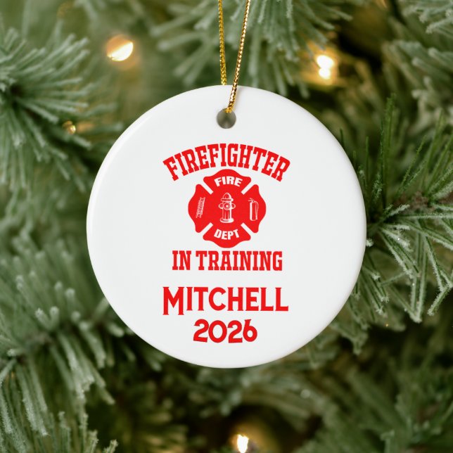 Firefighter In Training Graduation Ceramic Ornament (Tree)
