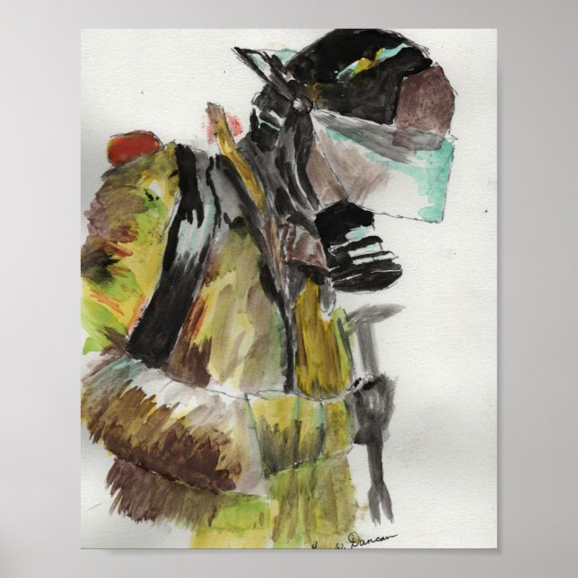 Firefighter in watercolor poster (Front)