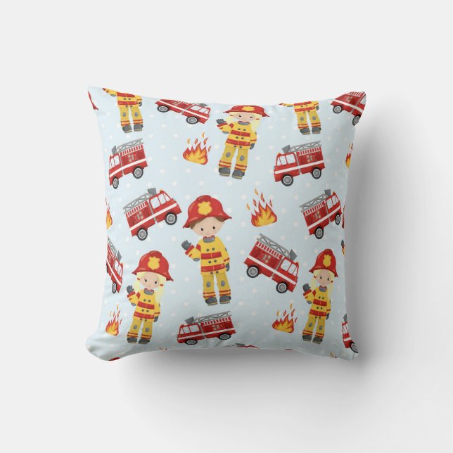 Firefighter Kids and Trucks Pattern Cushion (Front)