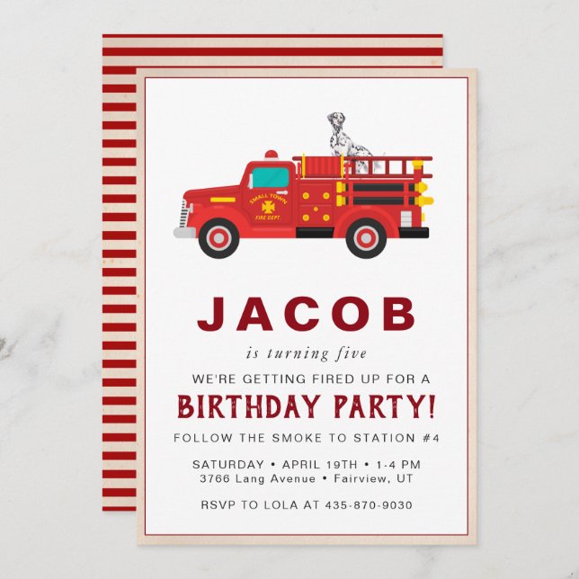 Firefighter Kids Birthday Invitation (Front/Back)