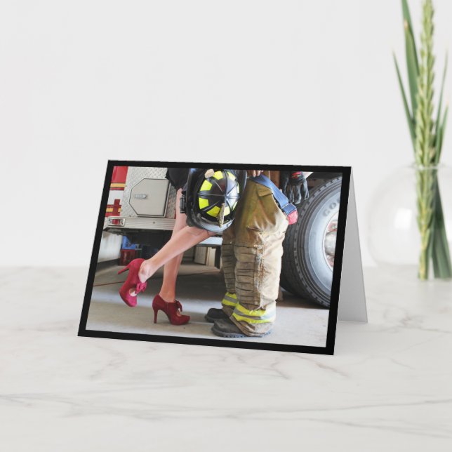 Firefighter Kiss Valentine's Day Romantic Card (Front)
