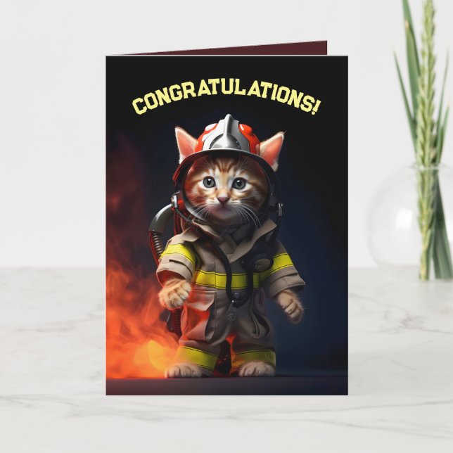 Firefighter Kitten Thank You Card (Front)