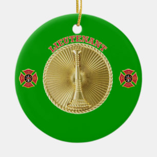 Firefighter Lieutenant’s Gold Bugle Medallion Ceramic Ornament