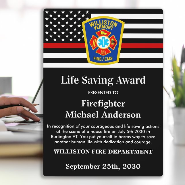 Firefighter Life Saving Award Thin Red Line Plaque (Creator Uploaded)
